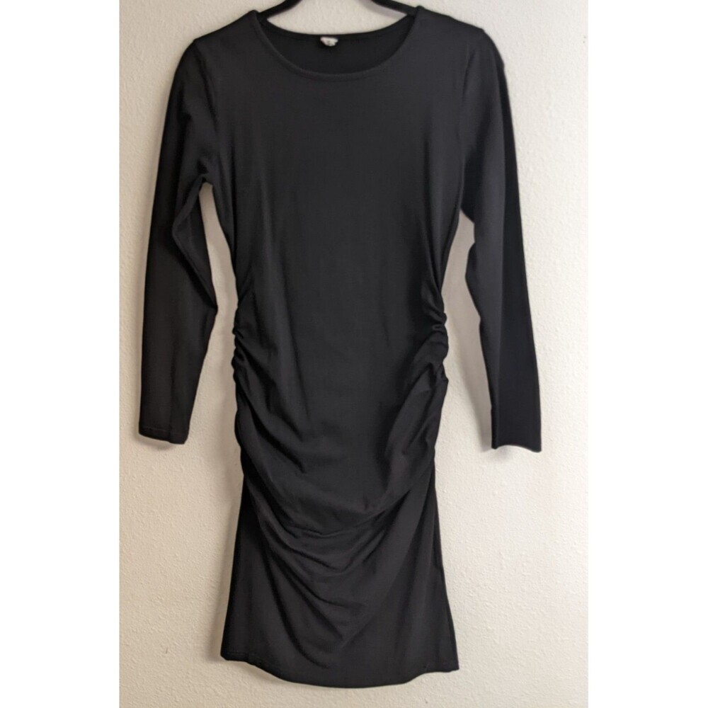 Women's MISSUFE Black Stretch Bodycon Ruched Sides Cotton Blend Dress Small
